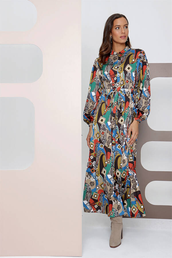 Taba Belden Büzgülü Tunik Elbise - 4