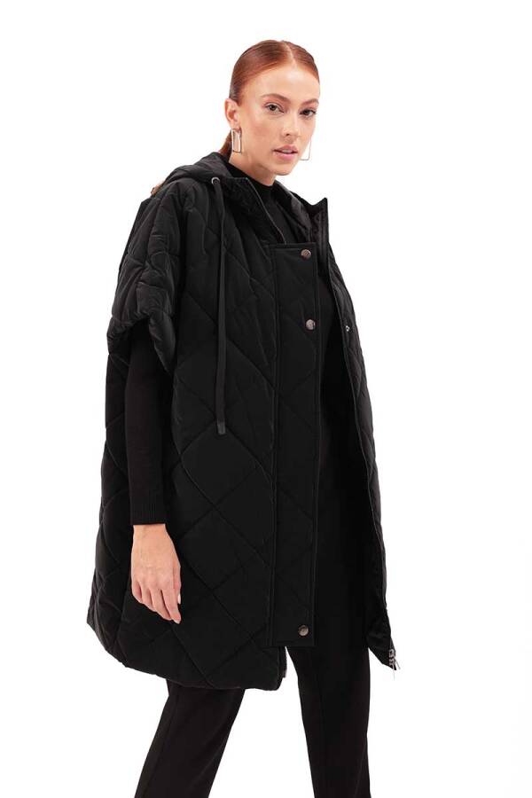 Siyah Kapitone Oversize Yelek - 5